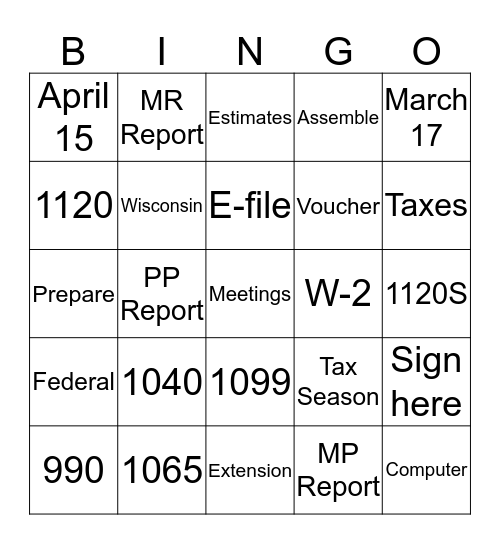 Accountants Bingo Card