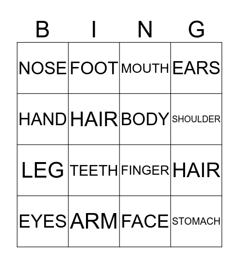 THE FACE AND BODY IN SPANISH Bingo Card