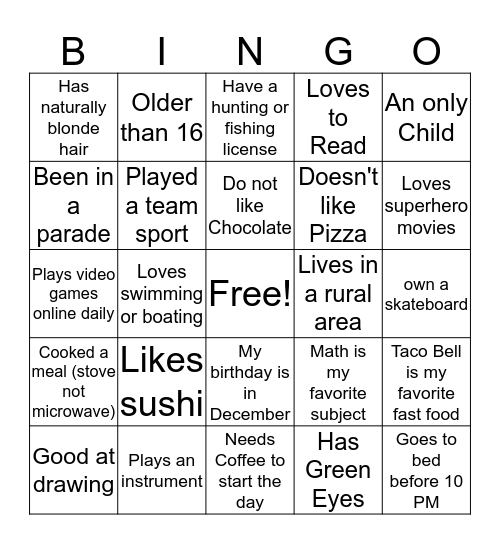 Untitled Bingo Card