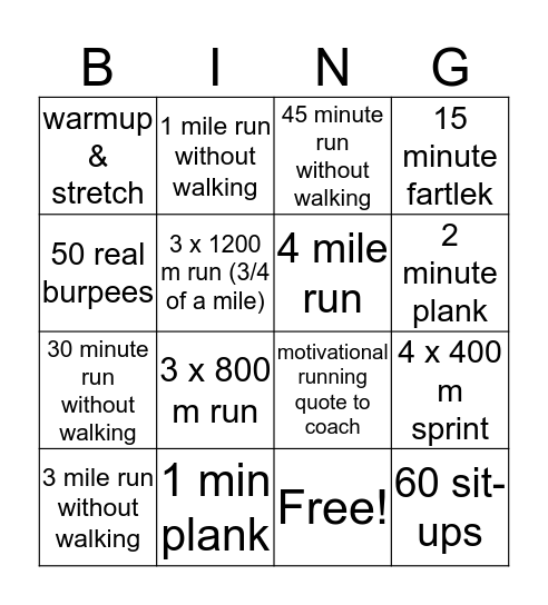 Green Bingo (No walking or stopping at all) Bingo Card