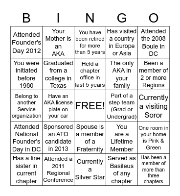 ALPHA KAPPA ALPHA SORORITY  Bingo Card