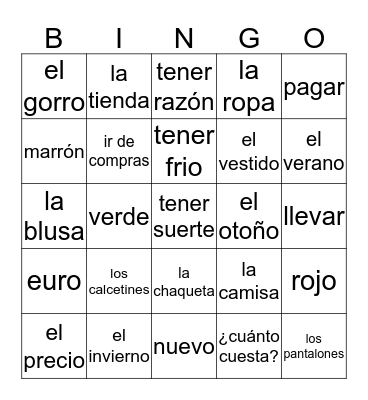 Spanish I - Unit 4.1 Bingo Card