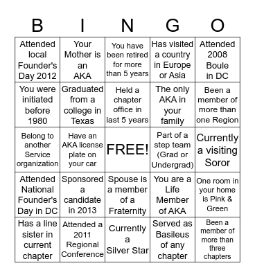 ALPHA KAPPA ALPHA SORORITY  Bingo Card