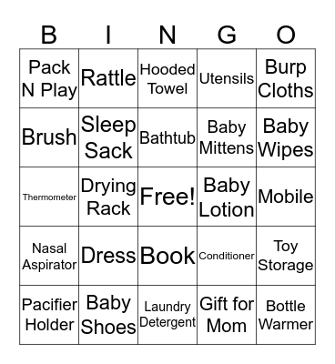 Baby Shower Bingo Card