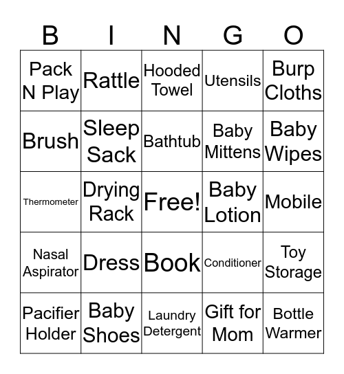 Baby Shower Bingo Card