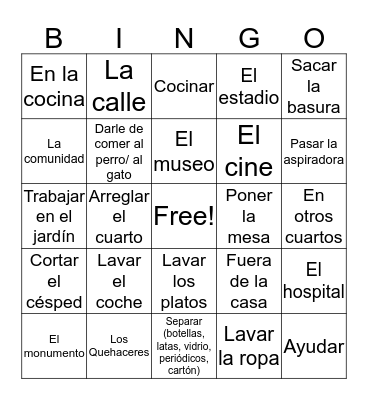 Los Quehaceres y La Ciudad Bingo Card
