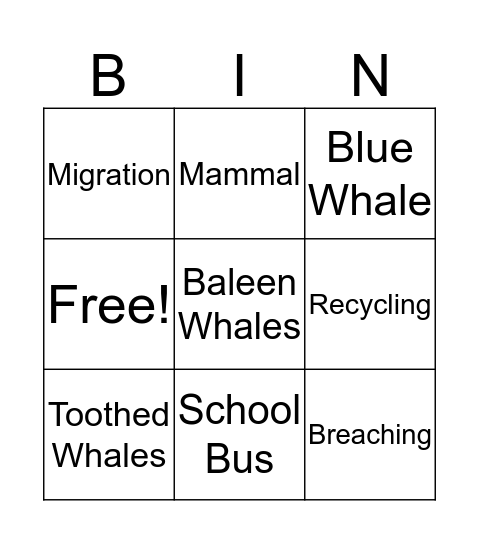 Whale Bingo Card