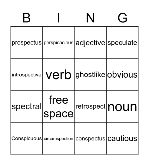 Spec- / Spect- / Spic- : See, sight Bingo Card