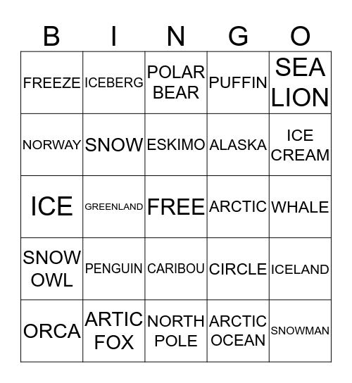 ARCTIC CIRCLE Bingo Card
