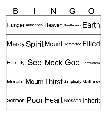 Beatitudes Bingo Card
