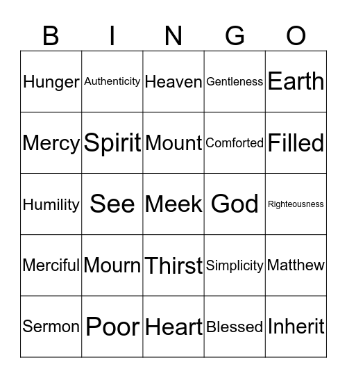 Beatitudes Bingo Card