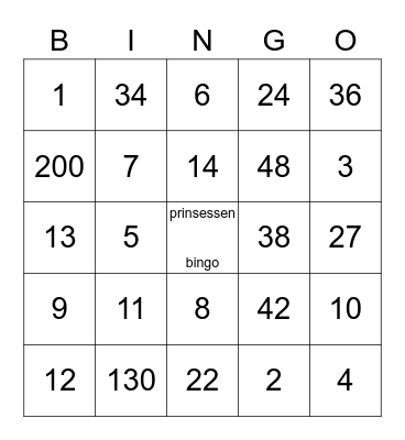 PRINSESSEN BINGO Card