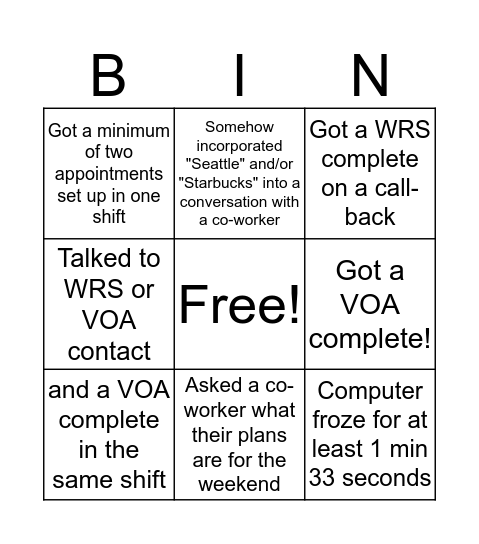 WRS/VOA Bingo Card