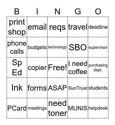 Real Secretaries of the SBO Bingo Card
