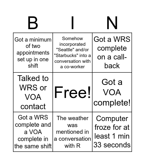 WRS/VOA Bingo Card