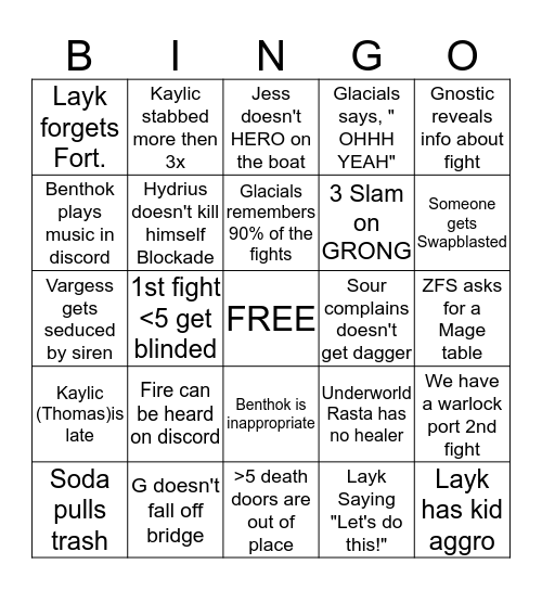 Merciless Bingo Card