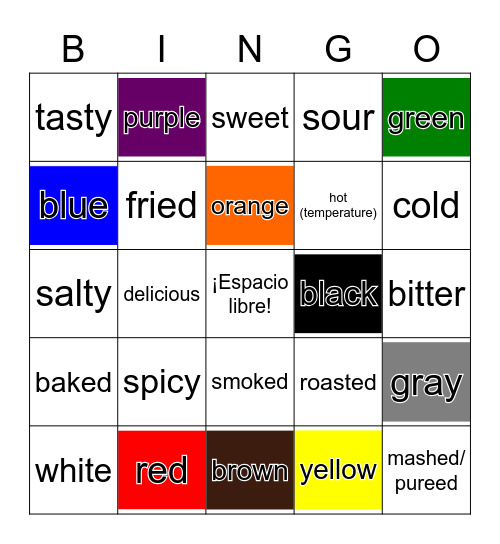 Colores y sabores Bingo Card