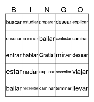 -AR  Verbs Bingo Card