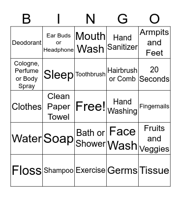 Hygiene Bingo Card