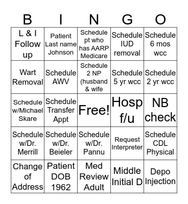 Call Center Bingo Card