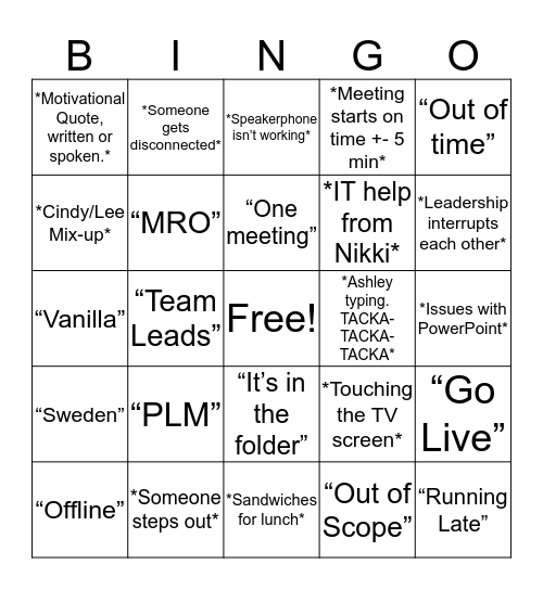 SAP Bingo Card