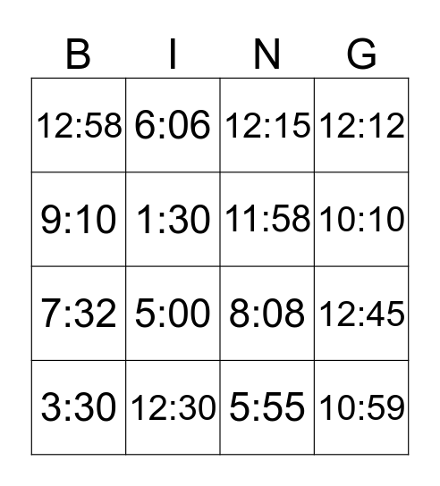 时间 Bingo Card
