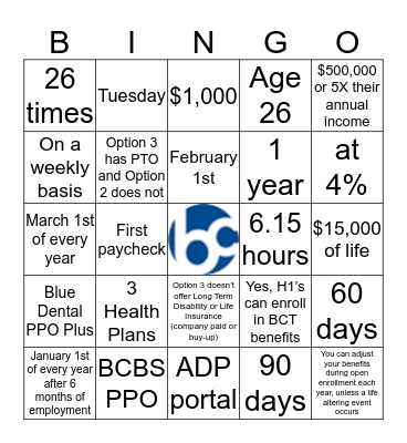 Blue Chip Talent BINGO Card