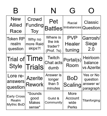BFA BINGO Card