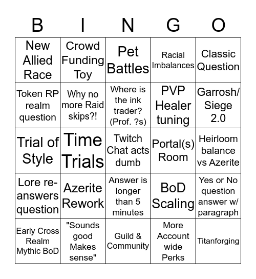 BFA BINGO Card