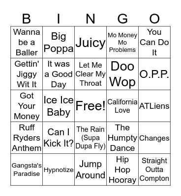 90's Hip Hop Bingo Card