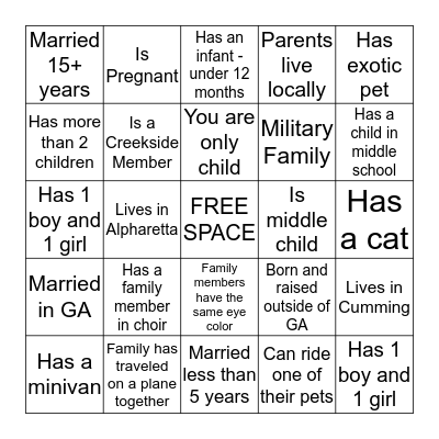 FAMILY BINGO Card