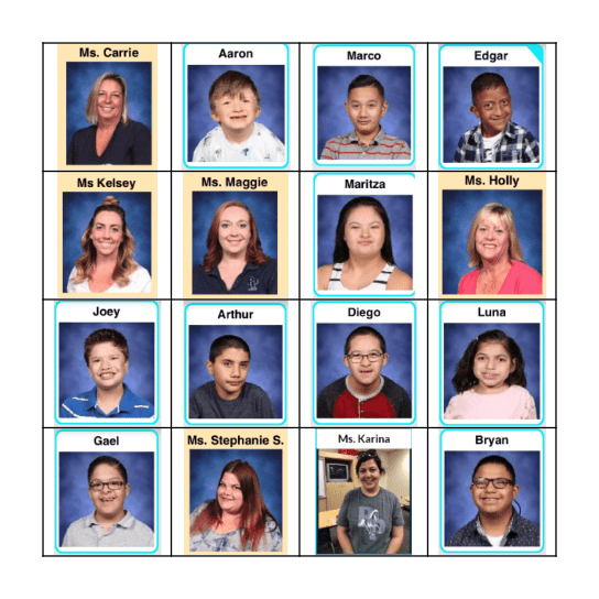 Friends and Teacher Bingo Card