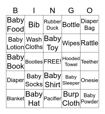 Baby Shower Bingo Card