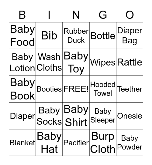 Baby Shower Bingo Card