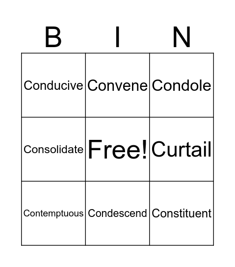 Voacbulary 7 Bingo Card