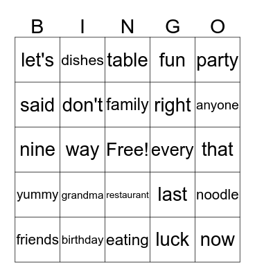 Grandma's Birthday Bingo Card