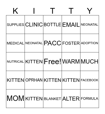 KITTEN BINGO Card