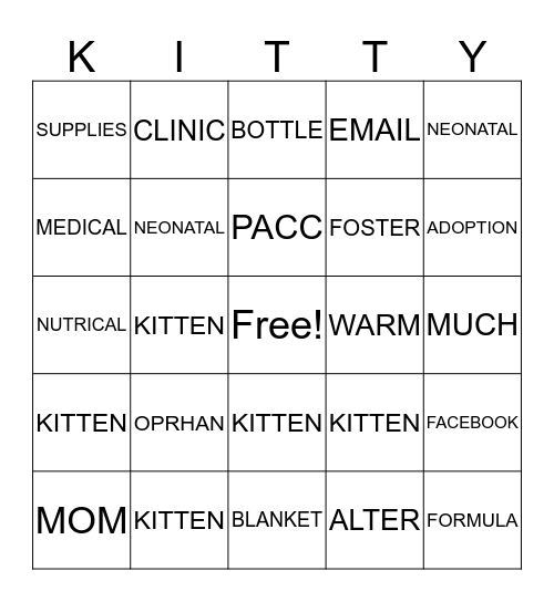 KITTEN BINGO Card