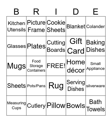 Karla's Bridal Bingo! Bingo Card