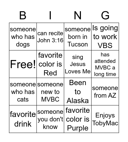 Get to Know You Bingo Card
