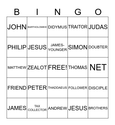 12 DISCIPLES BINGO Card