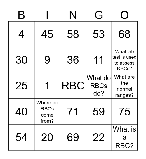 RBC Bingo Card