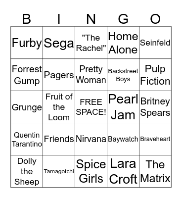 90's Bingo Card