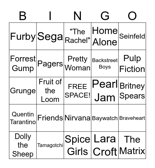 90's Bingo Card