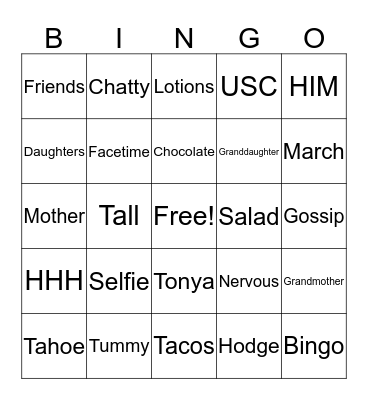 Tonya Hodge Birthday Bingo Card