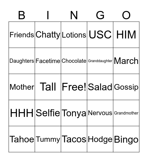 Tonya Hodge Birthday Bingo Card