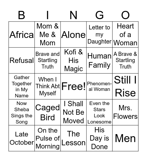 MAYA ANGELOU Bingo Card