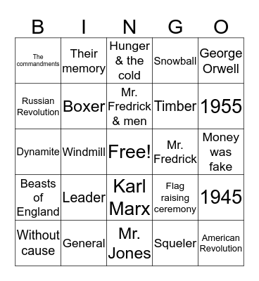 Animal Farm Bingo Card