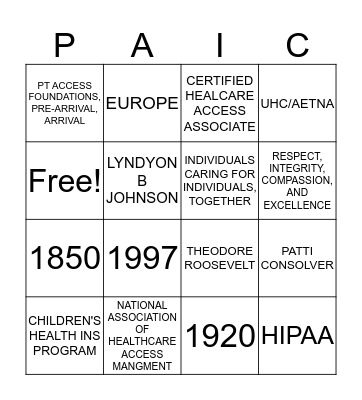 PAIC BINGO Card