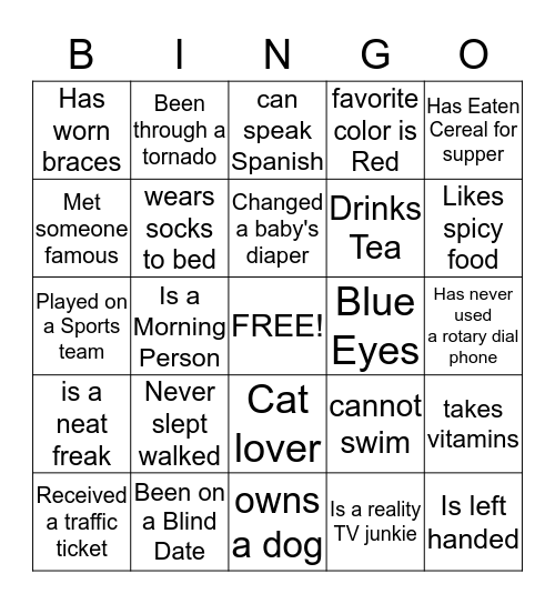 Get to know ME! Bingo Card